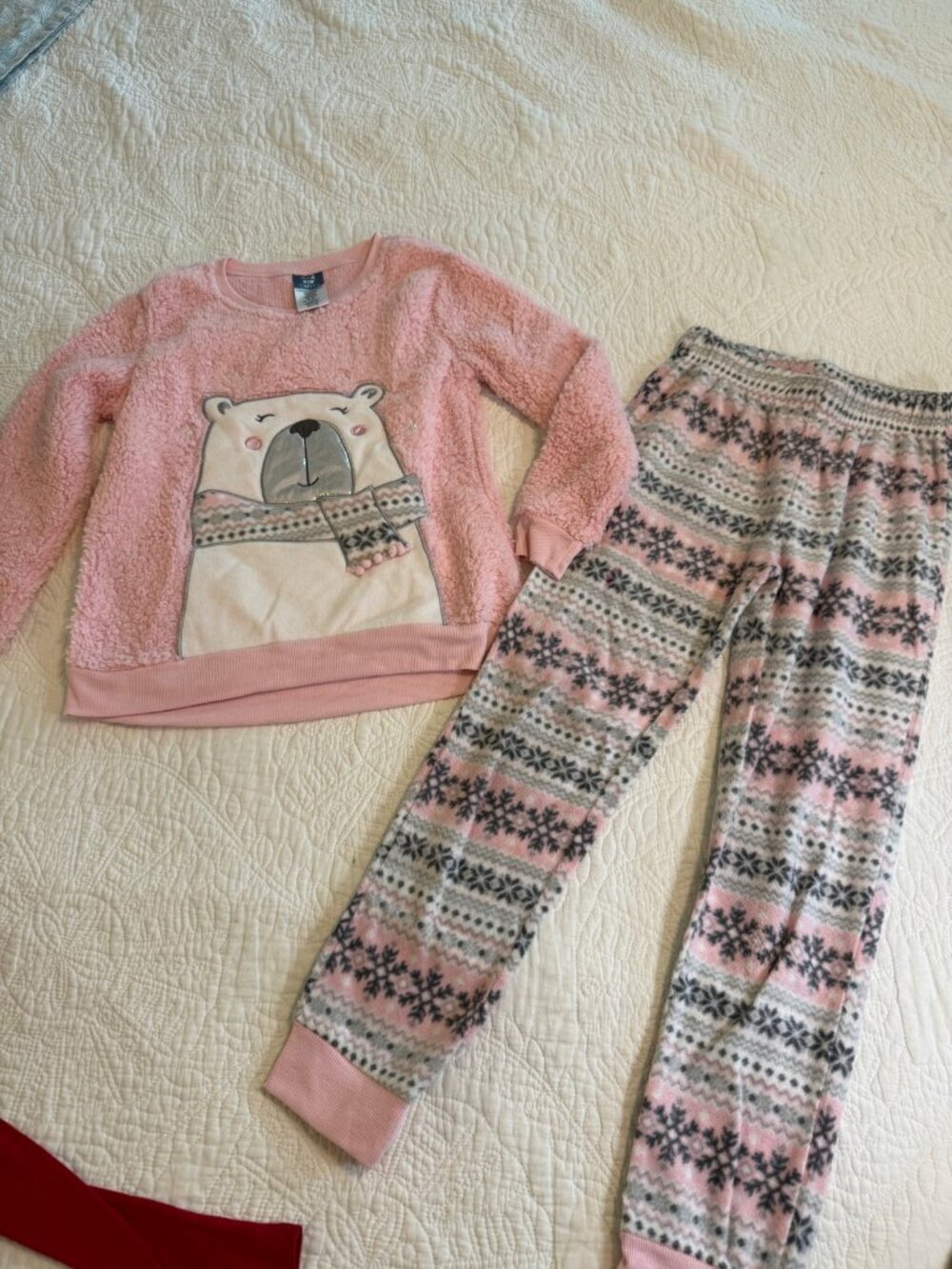 Max & Olivia Girls 2-Pc Pajama Set M (7/8) Pink Polar Bear Fleece